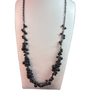 Vintage Black Beaded Necklace with Delicate Chain